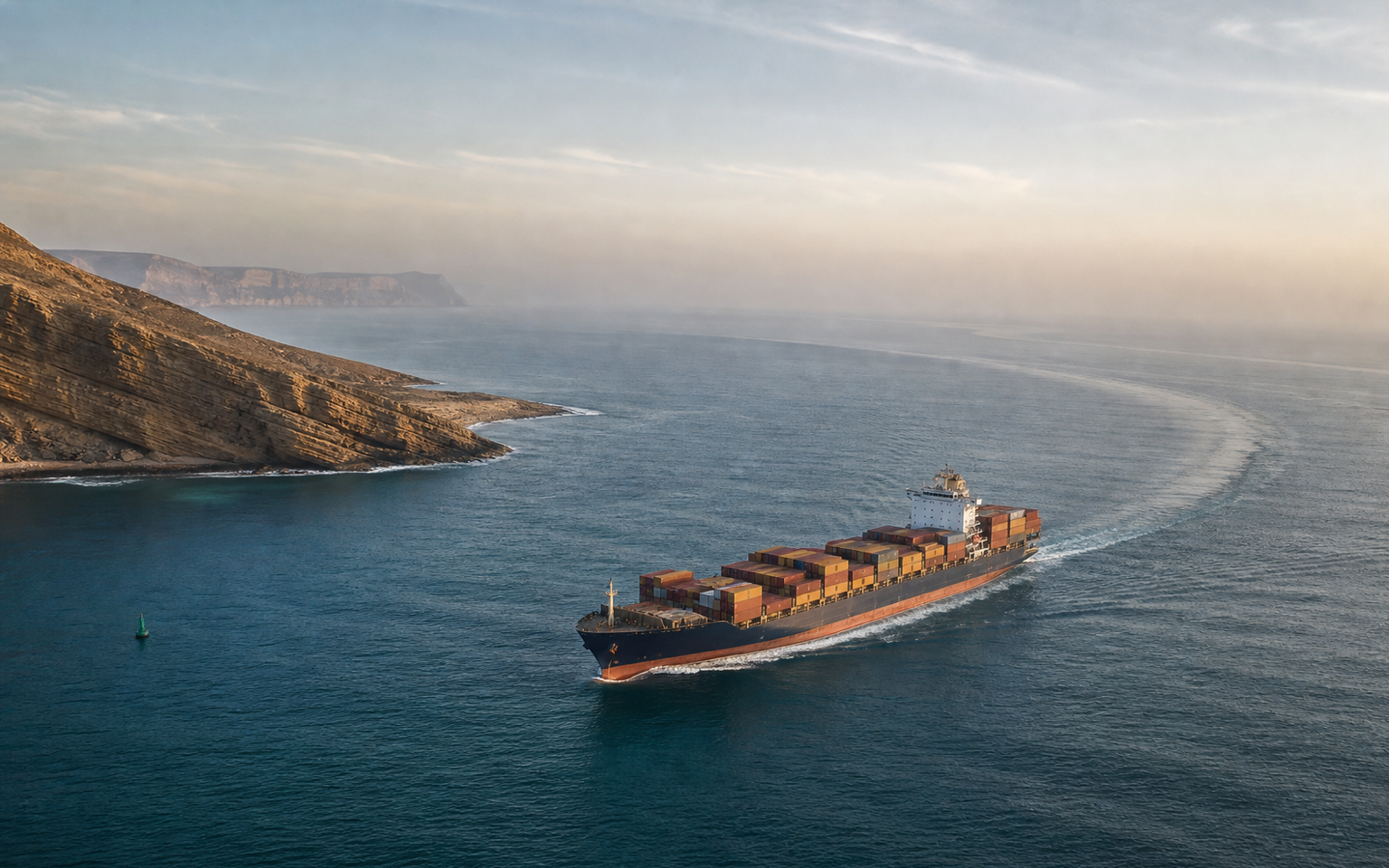 Container vessel following a longer route around a maritime chokepoint