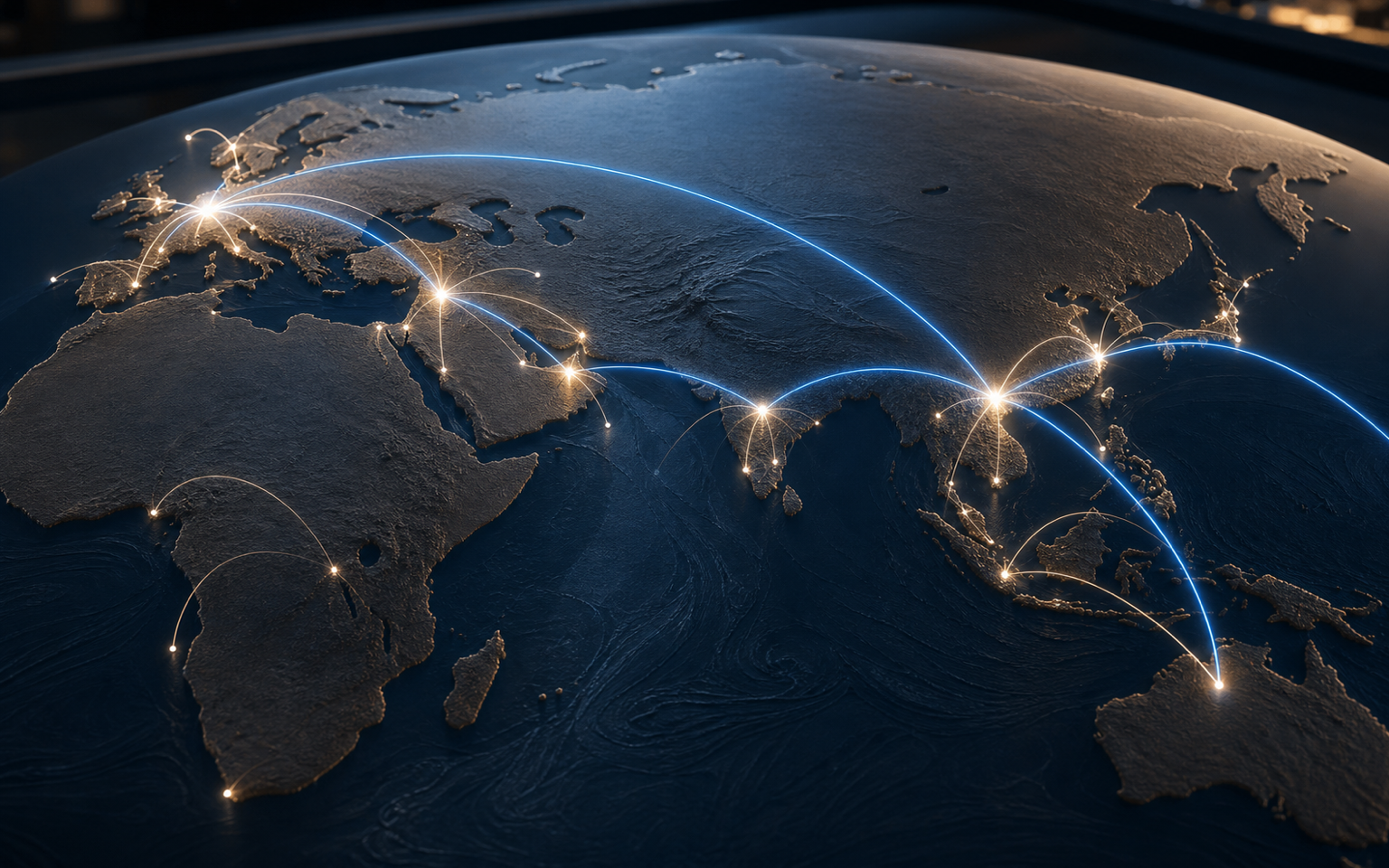 Container network map showing mainline hubs and regional shuttle services
