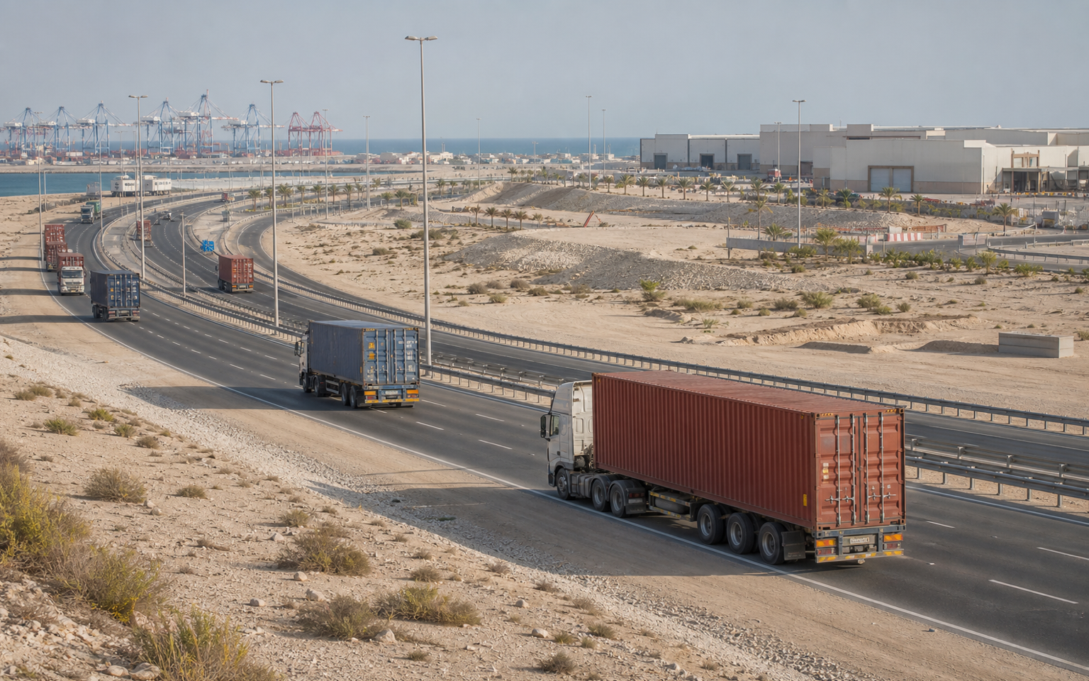 Container corridor linking Hamad Port with an inland logistics zone in Qatar