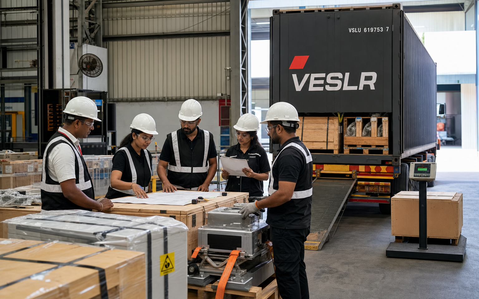 Indian factory logistics team sequencing engineering and electronics export cargo