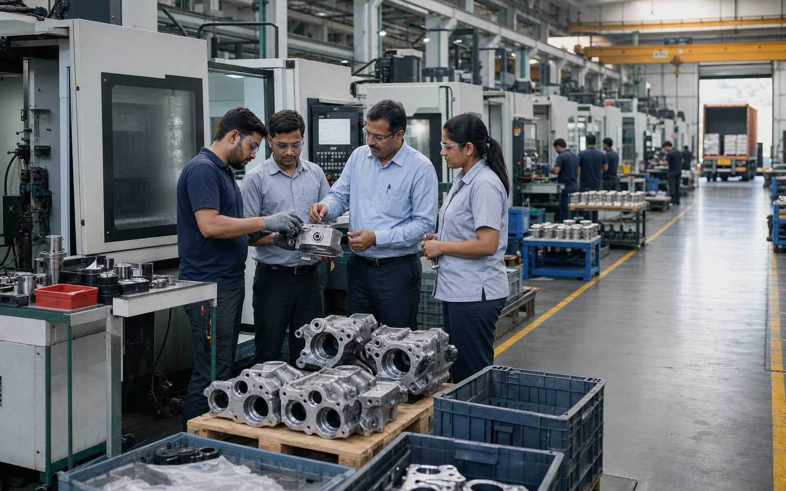 Manufacturing and logistics teams reviewing India's rebased economic data together