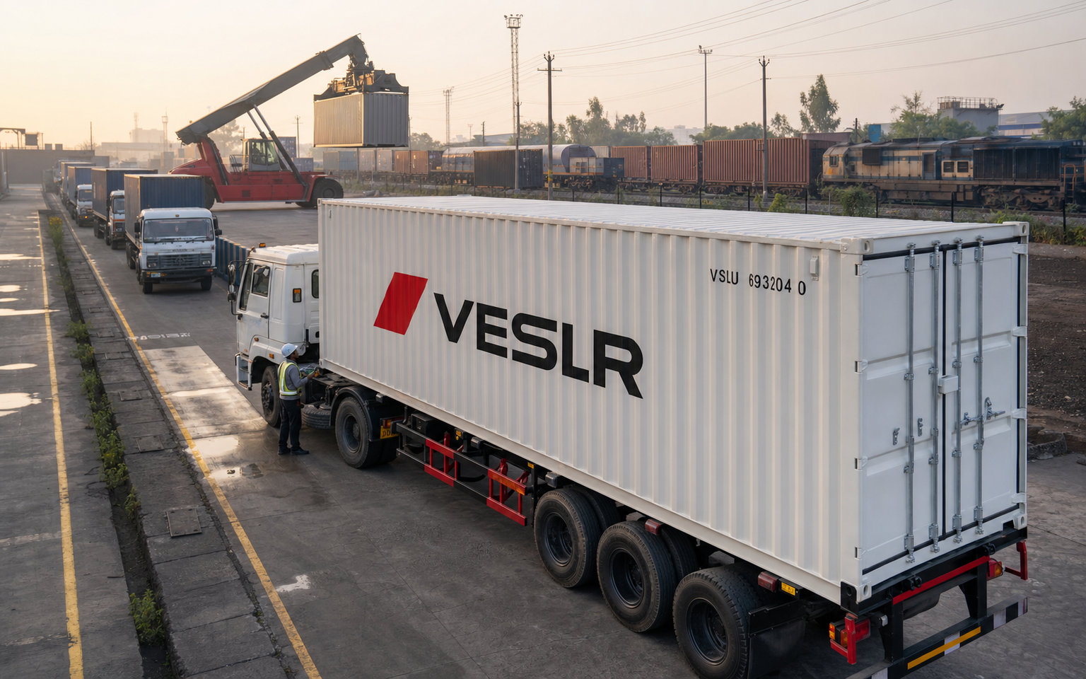 Factory output moving through warehouse, truck and container handoffs in India
