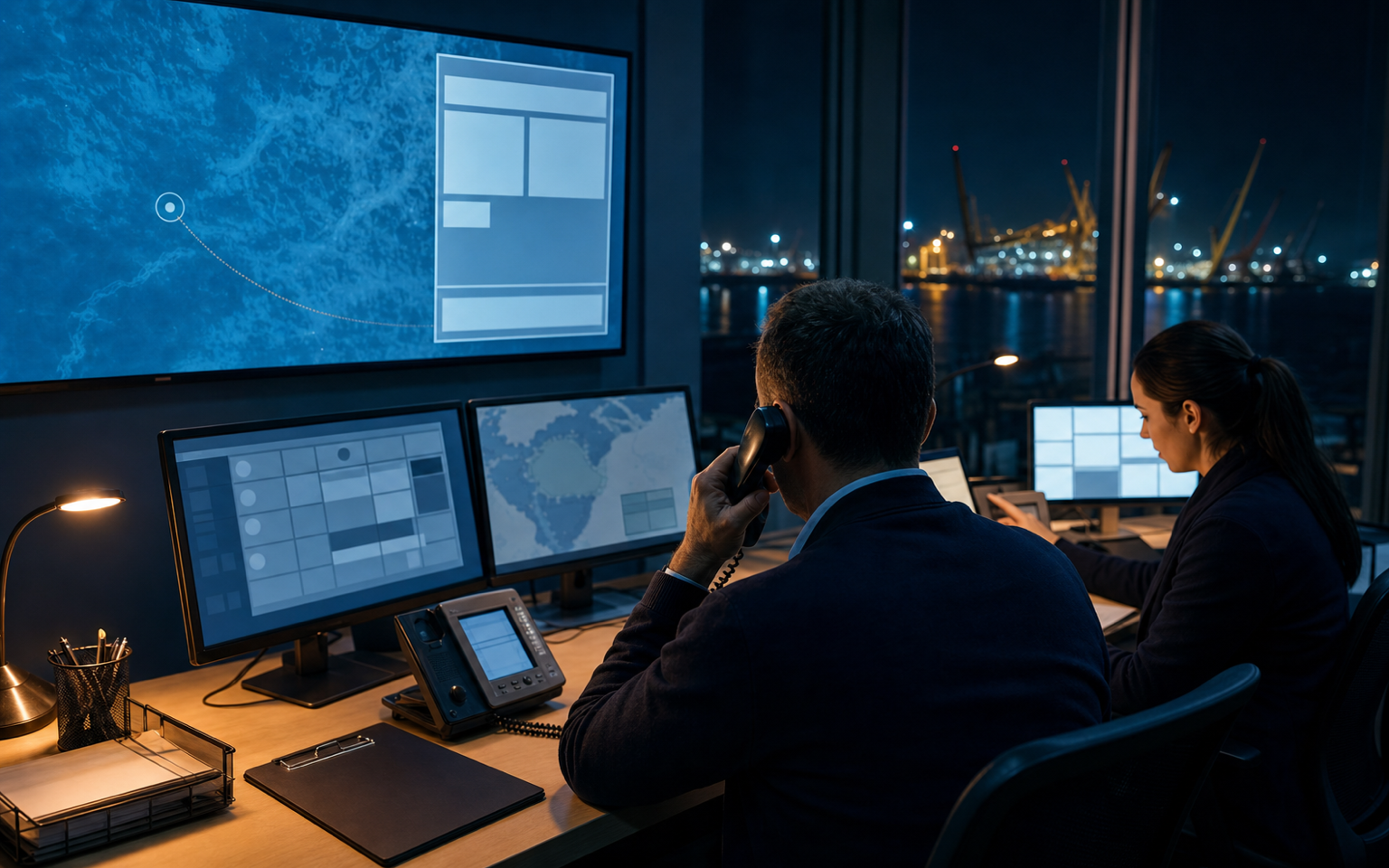 Operations centre recording container identity, cargo and last known position