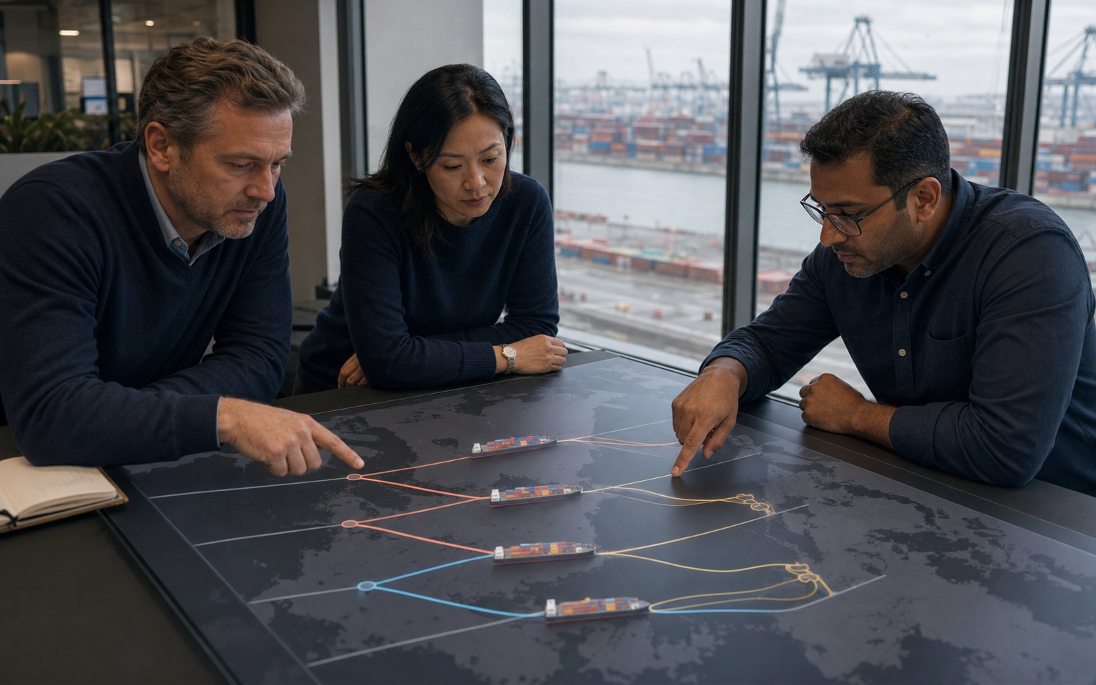Freight team comparing trade-demand and container-capacity scenarios
