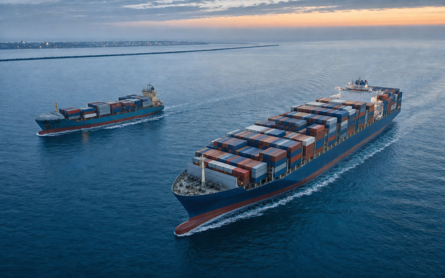 New and older container ships operating in the same global fleet