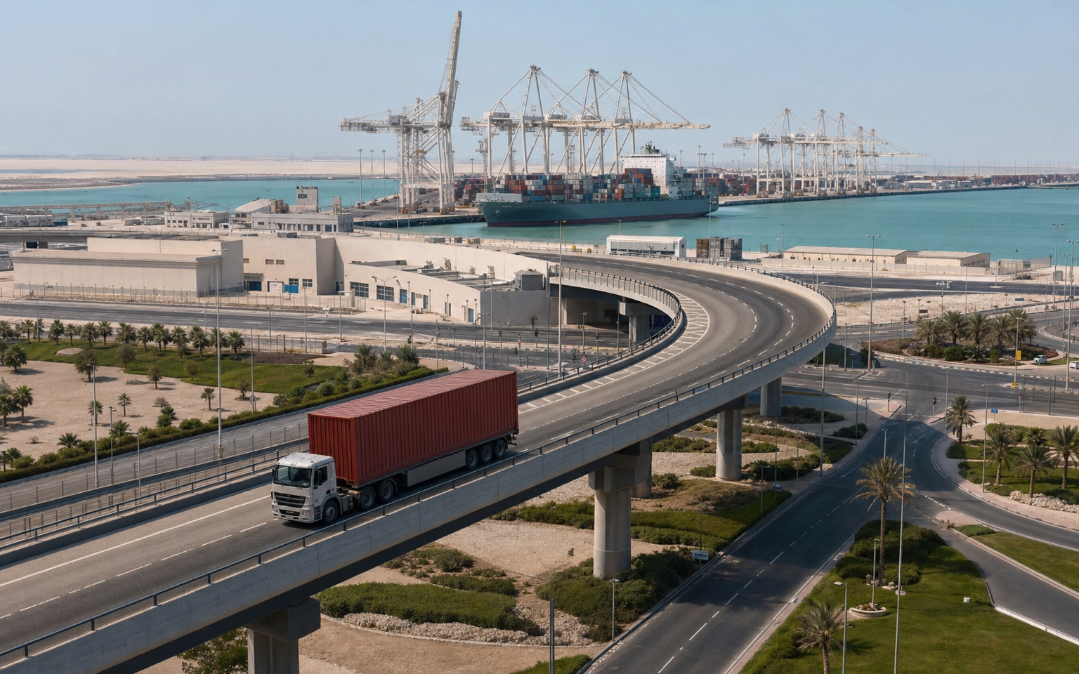 Hamad Port container terminal with Doha-bound cargo moving through modern infrastructure