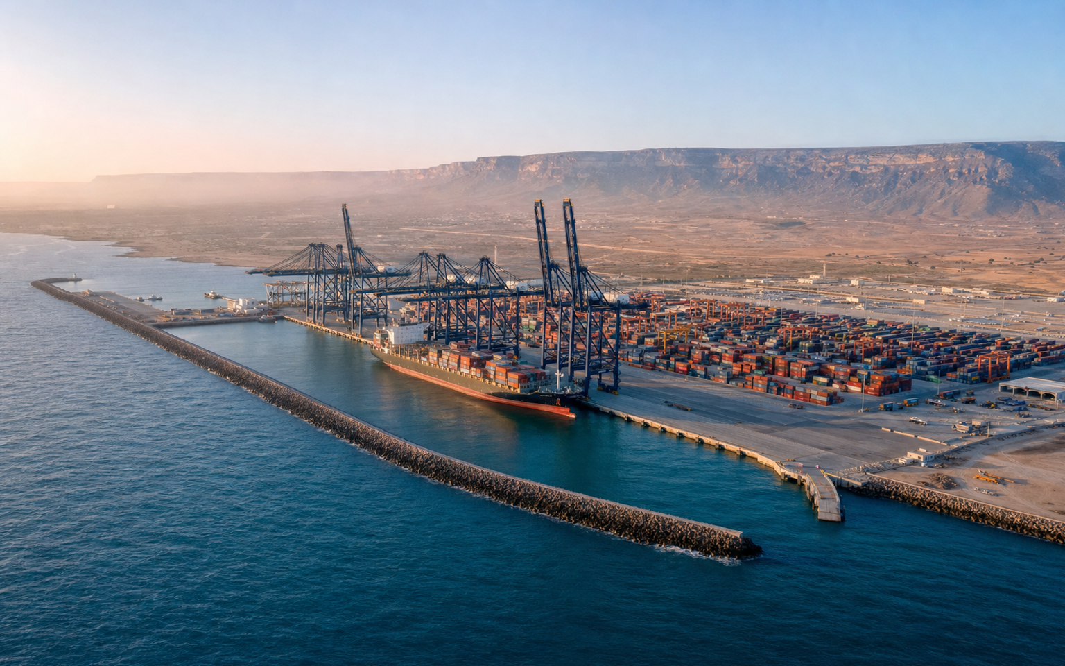 Expanded Port of Salalah container terminal facing the Arabian Sea