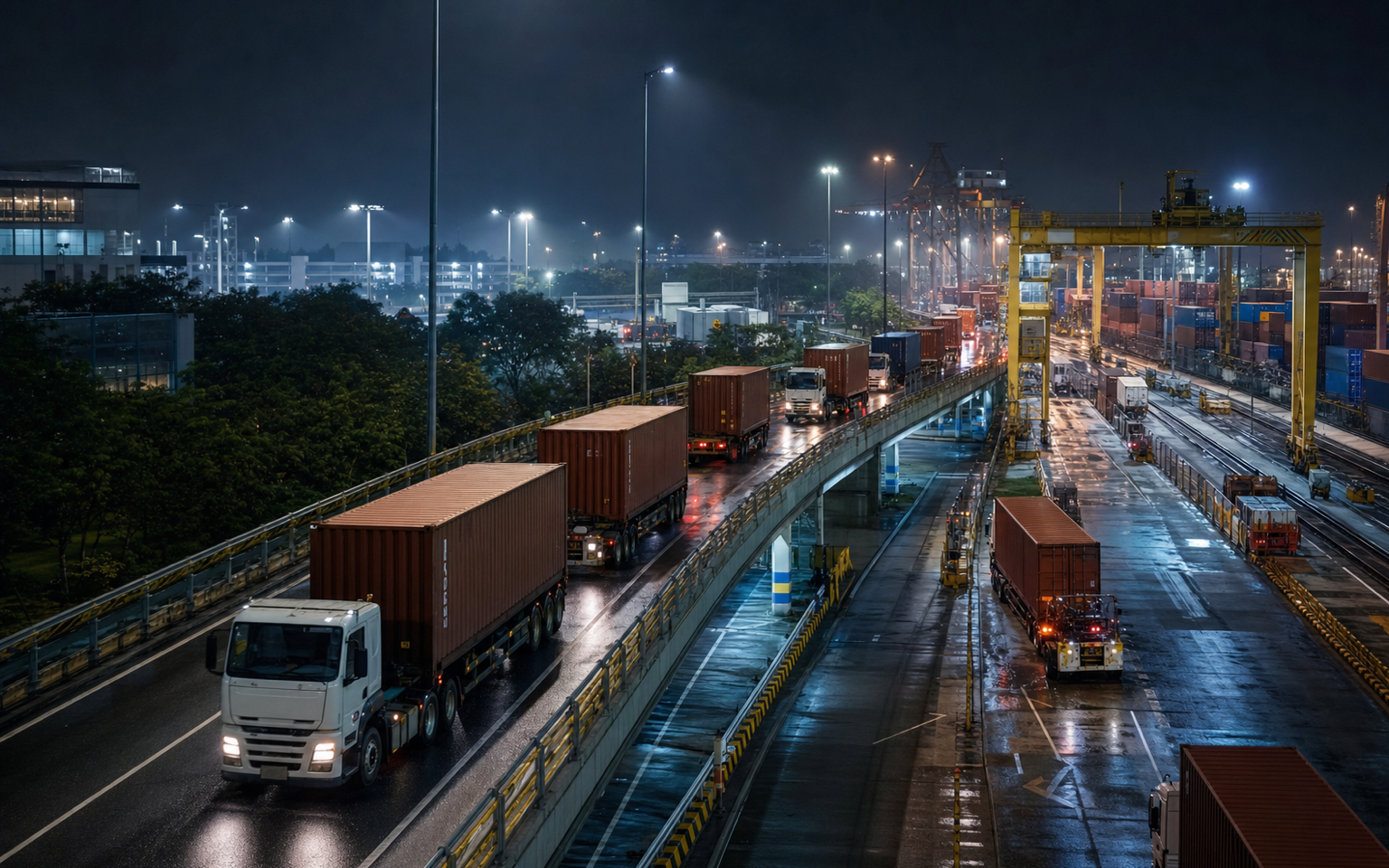 Night container operations connecting Singapore terminals